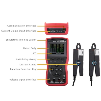 TesterMeter-ETCR4000A Intelligent Double Clamp Digital Phase Voltmeter Phase Volt-Ampere Meter