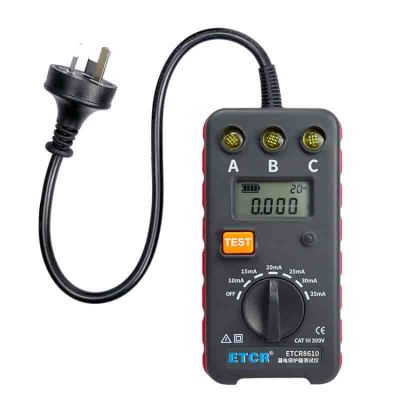 Testermeter-ETCR8610 Portable RCD Tester 10-35mA/0.001s-1.000s 6-Step Leakage Current Test Lightweight for Field Inspection