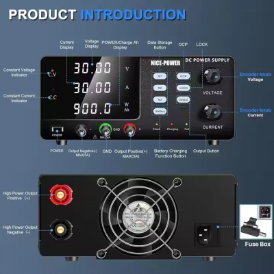Testermeter-NICE-POWER 30V 30A 900W High Power Bench Power Supply Battery Charging OCP Reverse Charging protection Storage Memory R-SPS3030C