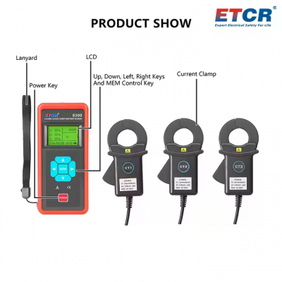 Testermeter-ETCR8300 Long Life Time Three Channel Clamp Current Tester for Troubleshooting Circuit Insulation