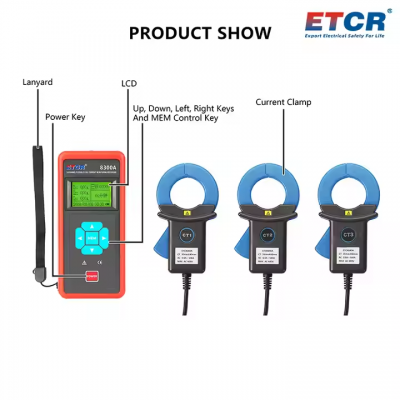 Testermeter-ETCR8300A Highly Accurate and Anti-Interference Three Channel Clamp Current Tester