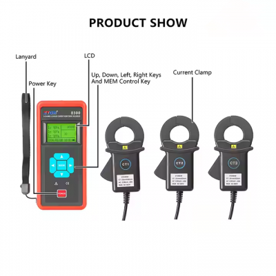 Testermeter-ETCR8300 Long Life Time Three Channel Clamp Current Tester for Troubleshooting Circuit Insulation