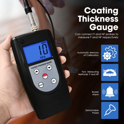 Testermeter-Heavy Duty Digital Coating Thickness Meter NF Type Eddy Current Probe Micro Coating Tester for Paint Enamel