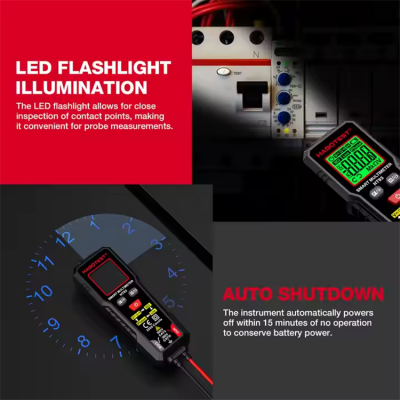 Testermeter-Habotest HT93 2000 Counts Non Contact Voltage Phase Sequence Detection True RMS AC DC Voltage Small Smart Digital Multimeter